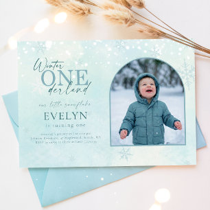 Blauw Winter ONEderland Boog Foto Eerste Verjaarda Kaart