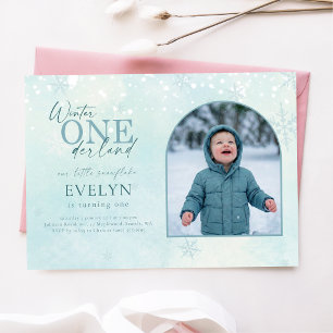 Blauw Winter ONEderland Boog Foto Eerste Verjaarda Kaart