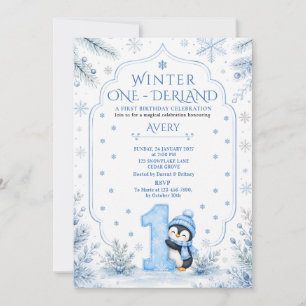 Blauw Winter ONEderland Pinguïn Sneeuwvlok Verjaar Kaart
