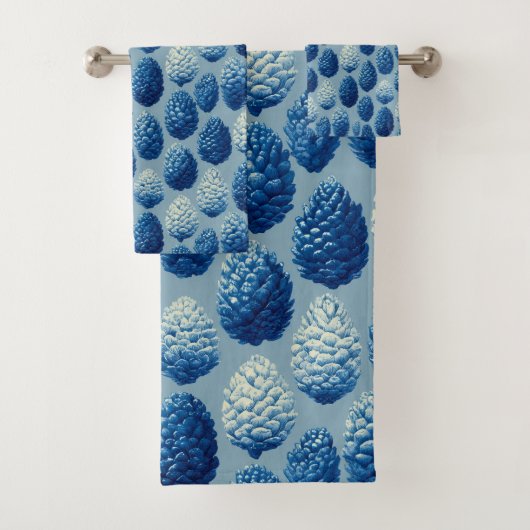 Blauw Winter Pine Cone Patroon Bad Handdoek (Insitu)