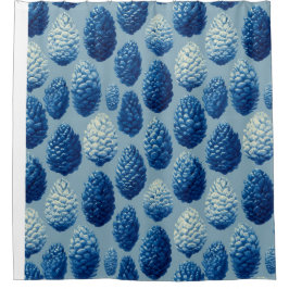 Blauw Winter Pine Cone Patroon Douchegordijn