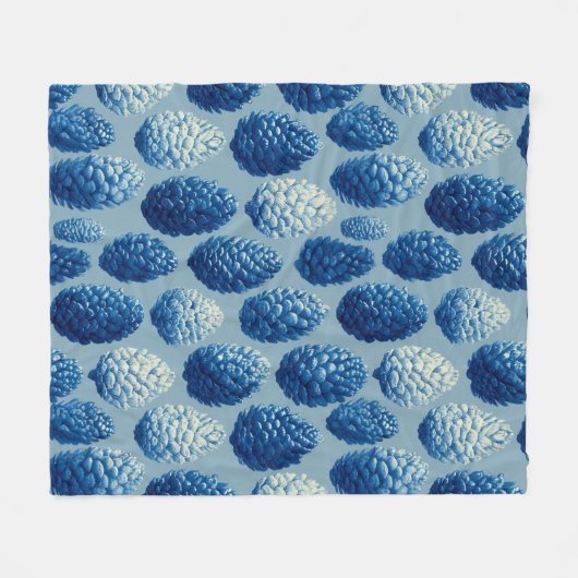 Blauw Winter Pine Cone Patroon Fleece Deken (Voorkant (Horizontaal))