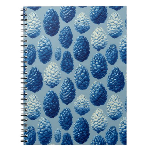 Blauw Winter Pine Cone Patroon Notitieboek (Voorkant)