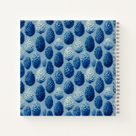 Blauw Winter Pine Cone Patroon Notitieboek (Achterkant)