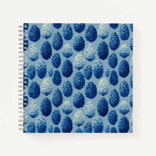 Blauw Winter Pine Cone Patroon Notitieboek (Voorkant)