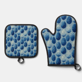 Blauw Winter Pine Cone Patroon Ovenwant & Pannenlap Set