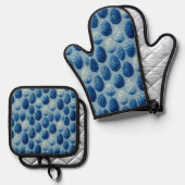 Blauw Winter Pine Cone Patroon Ovenwant & Pannenlap Set (Voorkant / Achterkant)