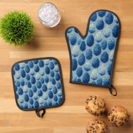 Blauw Winter Pine Cone Patroon Ovenwant & Pannenlap Set