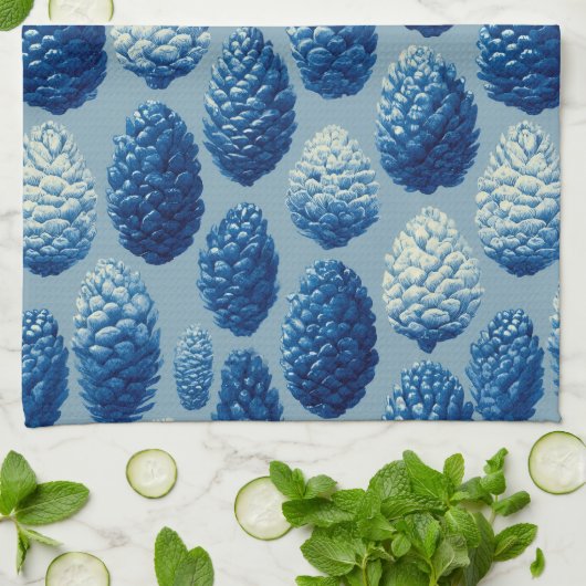 Blauw Winter Pine Cone Patroon Theedoek (Gevouwen)