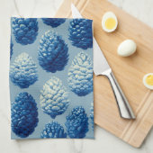 Blauw Winter Pine Cone Patroon Theedoek (Quarter Fold)