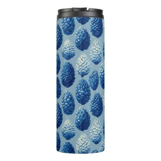 Blauw Winter Pine Cone Patroon Thermosbeker (Achterkant)