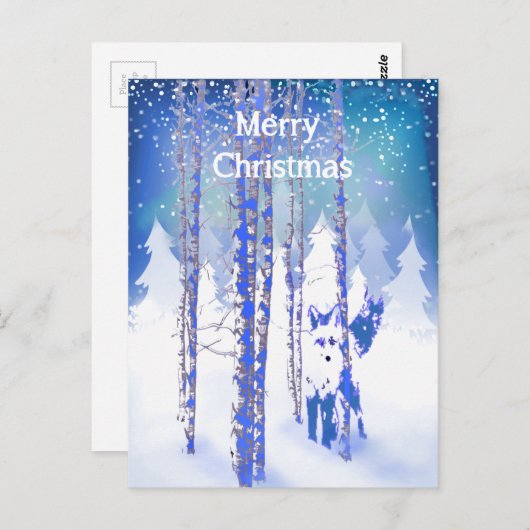 Blauw Winter Sneeuwbos Vos Dierenvossen Briefkaart (Voorkant / Achterkant)