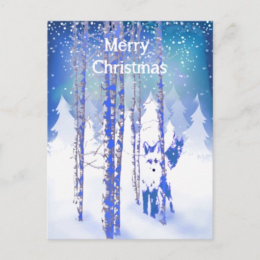 Blauw Winter Sneeuwbos Vos Dierenvossen Briefkaart (Voorkant)