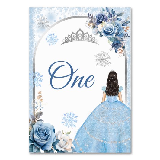 Blauw Winter Sneeuwvlok Mis Quince Tafelnummer (Achterkant)