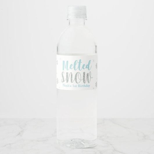 Blauw Winter Verjaardagsfeest Waterfles Label Etiket (Voorkant)