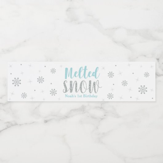 Blauw Winter Verjaardagsfeestje Waterfles Label Waterfles Etiket (Enkel label)