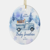 Blauw Winter Vrachtwagen Dier We verwachten ouders Keramisch Ornament (Rechts)