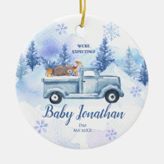 Blauw Winter Vrachtwagen Dier We verwachten ouders Keramisch Ornament