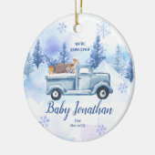 Blauw Winter Vrachtwagen Dier We verwachten ouders Keramisch Ornament (Links)