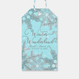 Blauw Winter Wonderland Elegante Sneeuwvlokken Bru Cadeaulabel
