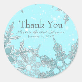 Blauw Winter Wonderland Elegante Sneeuwvlokken Bru Ronde Sticker