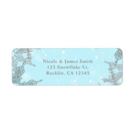 Blauw Winter Wonderland Elegante Sneeuwvlokken Tro Etiket
