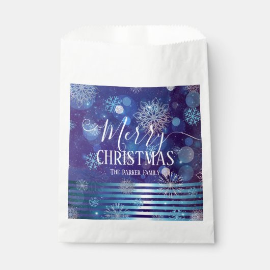 Blauw Winter Wonderland met Lichten en Deeltjes Bedankzakje (Voorkant)