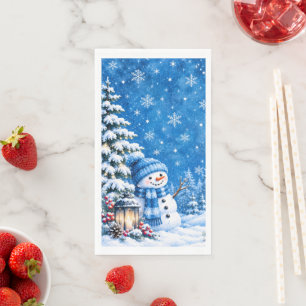 Blauw Winter Wonderland Sneeuwman Sneeuw Papieren Servet