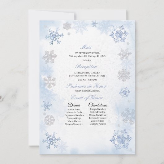 Blauw Winter Wonderland Sneeuwvlok Quinceanera Kaart (Achterkant)