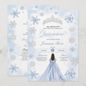 Blauw Winter Wonderland Sneeuwvlok Quinceanera Kaart (Voorkant / Achterkant)