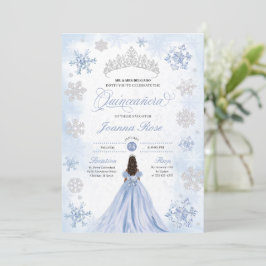 Blauw Winter Wonderland Sneeuwvlok Quinceanera Kaart