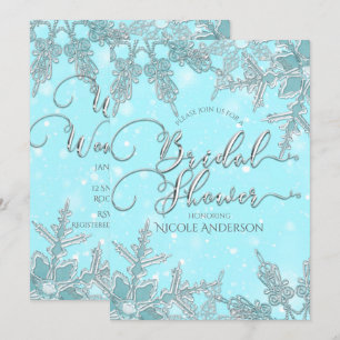 Blauw Winter Wonderland Sneeuwvlokken Bruidsdouche Kaart
