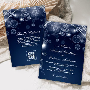 Blauw Winter Wonderland Sneeuwvlokken QR Code Trou Kaart