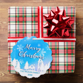 Blauw Winter Wonderland Witte Sneeuw Huis Vakantie Ornament Kaart
