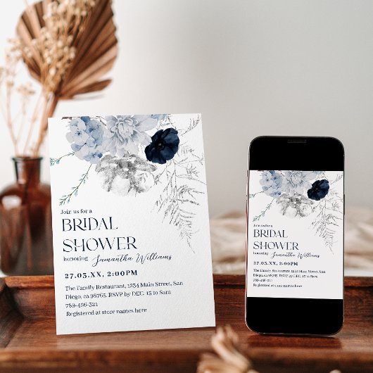 Blauw Winterbloem Waterverf Vrijgezellenfeest Kaart