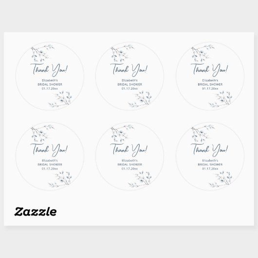 Blauw winterbloemmotief bedanken ronde sticker (Vel)