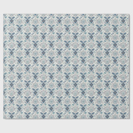 Blauw Winterdamast Inpakpapier