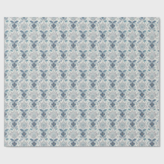 Blauw Winterdamast Inpakpapier