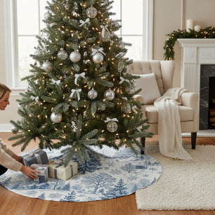 Blauw Winterdorp Kerst Sneeuw Cottage Ontwerp Kerstboom Rok