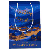 Blauw Winterdorp Kerstmis Custom Medium Cadeauzakje (Voorkant)
