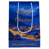Blauw Winterdorp Kerstmis Custom Medium Cadeauzakje (Achterkant)