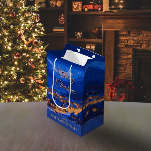 Blauw Winterdorp Kerstmis Custom Medium Cadeauzakje