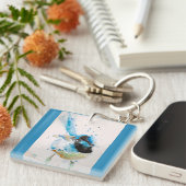 Blauw Winterkoning Waterverf Babyblauw Australisch Sleutelhanger (Voorkant Rechts)