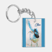 Blauw Winterkoning Waterverf Babyblauw Australisch Sleutelhanger (Voorkant Links)