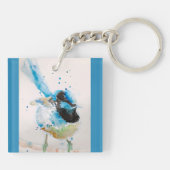 Blauw Winterkoning Waterverf Babyblauw Australisch Sleutelhanger (Achterkant)