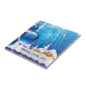 Blauw winterlandschap en kerstballen op maat tegeltje (Zijkant)