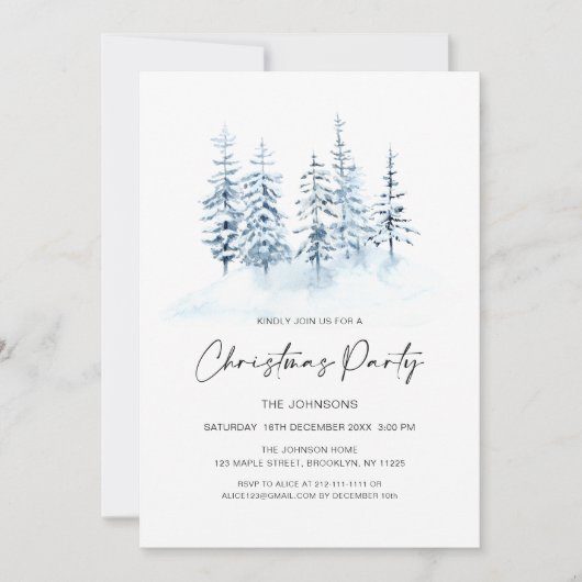Blauw Winterlandschap Kerstfeest uitnodiging (Voorkant)