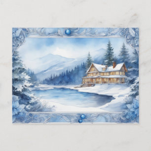 Blauw Winterverhaal: voeg uw warme wensen toe Uitnodiging Briefkaart
