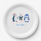 Blauw winterwonderland baby pinguïns poolvis beer papieren bordje (Voorkant)