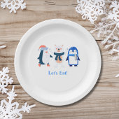 Blauw winterwonderland baby pinguïns poolvis beer papieren bordje